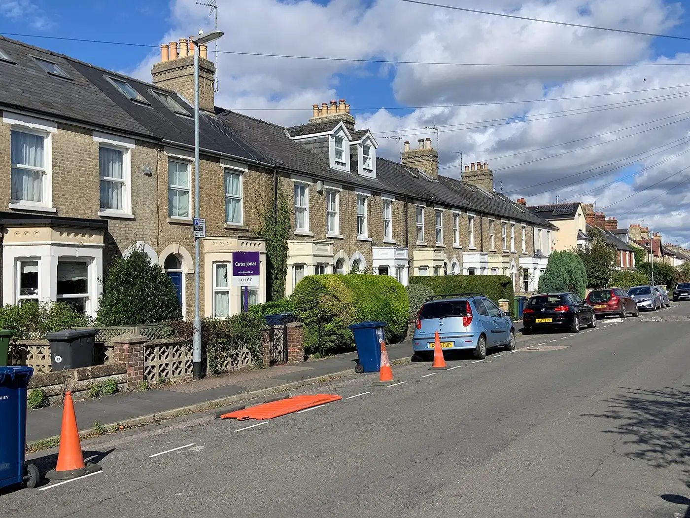 A late Victorian terrace of brick houses on Oxford Road, Cambridge